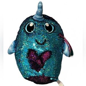 💜 Shimmeez Reversible Sequins Stuffy | Arlo Narwhal | Purple & Blue | NWT